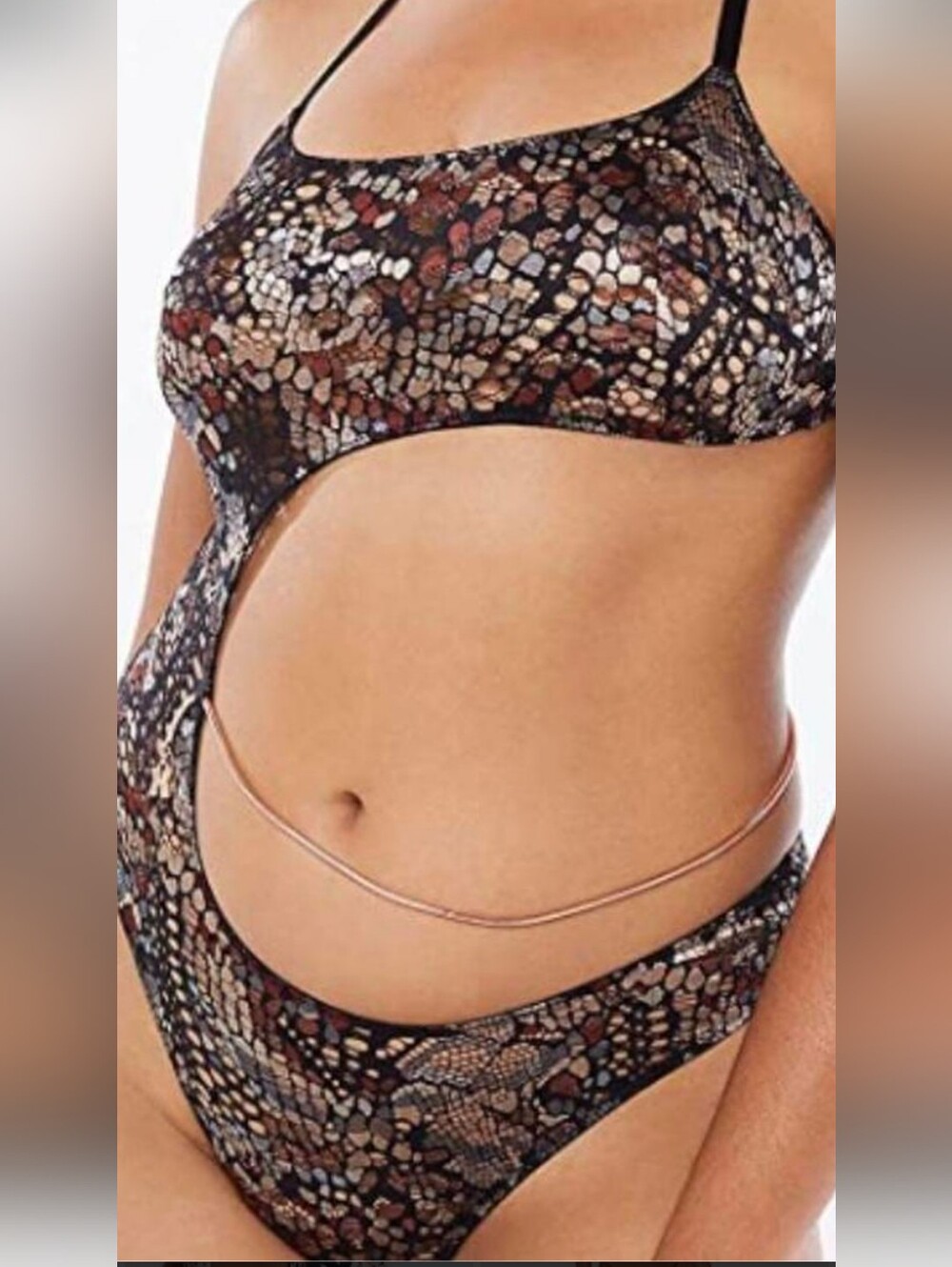 Savage X Fenty Snake-Print Cutout Bikini Panty in Brown Multi